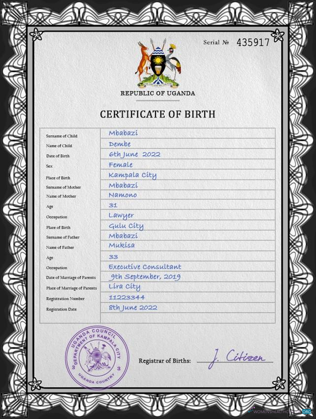 Download Uganda birth certificate PSD template Photoshop template